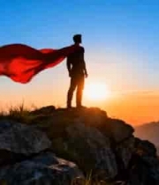  山顶红披风剪影 迎风飘扬1938#横屏 	 