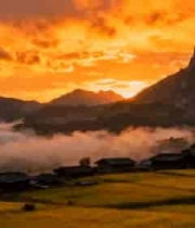  山村日落云海风光1931#横屏 	 