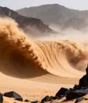  沙漠沙尘暴席卷山石1919#横屏 	 