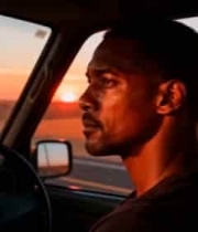  沙漠公路驾车男子剪影1906#横屏 	 