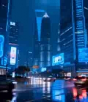  赛博朋克雨夜城市街景1875#横屏 