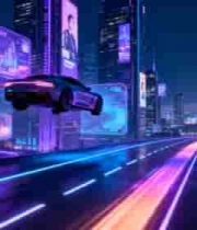  赛博朋克悬浮车城市夜景1874#横屏 