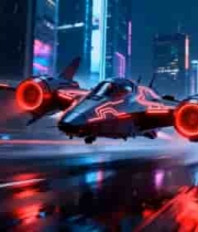  赛博朋克飞行器夜景1869#横屏 