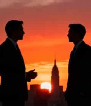  日落时分商务人士交谈剪影1859#横屏 	 -