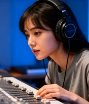  女调音师操作混音台1652#横屏 	 