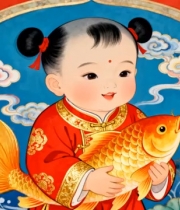  年画娃娃抱金鱼1642#横屏 	 