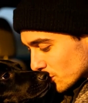  男子与狗狗车内温情互动1633#横屏 	 