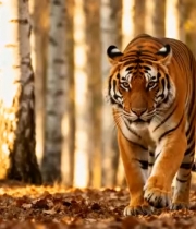  老虎漫步金色白桦林1432#横屏 	 