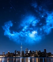  蓝色星云下的城市夜景1410#横屏 	 