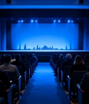  蓝色灯光会议厅观众席1386#横屏 	 