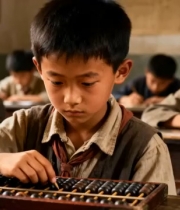  课堂上使用算盘的小学生1354#横屏 	 