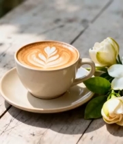  咖啡与茉莉花静物特写1300#横屏 	 