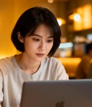  咖啡馆办公的年轻女性1293#横屏 	 -