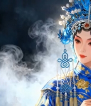  京剧花旦蓝袍戏曲人物1225#横屏 	 