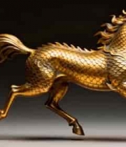  金色龙马雕塑动画1162#横屏 	 