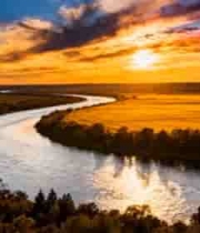  金色河流日落航拍1150#横屏 	 - 