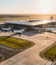 机场日出航拍全景1017#横屏 