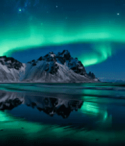 极光映照雪山海面1052#横屏 