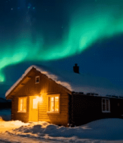 极光下的雪中小屋1051#横屏 