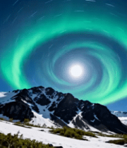 极光笼罩雪山延时1035#横屏 