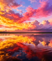 湖面晚霞云彩延时摄影950#横屏 