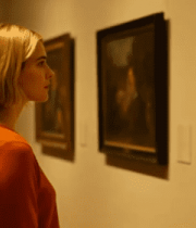 红衣女子看画展929#横屏 