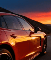 红色轿车公路日落剪影899#横屏 