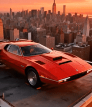 红色飞行跑车城市日出895#横屏 