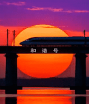 和谐号高铁日落剪影850#横屏 