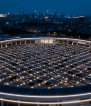 航拍圆形建筑夜景841#横屏 