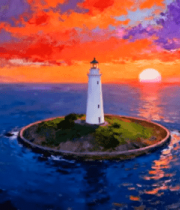 海上灯塔日落美景788#横屏 