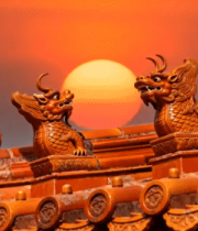 故宫屋顶神兽与落日733#横屏 