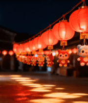 古镇灯笼夜景 可爱玩偶挂饰704#横屏 