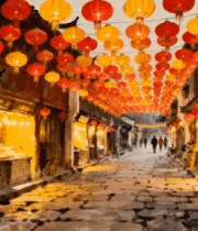 古镇灯笼街夜景703#横屏 