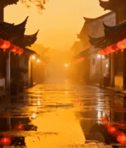 古街灯笼黄昏雨景688#横屏 