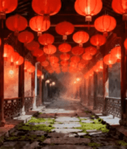 古建长廊红灯笼夜景683#横屏 