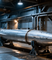 工厂里的银色火箭发动机606#横屏 