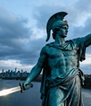 高举利剑的青铜战士雕像558#横屏 