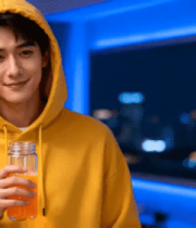 穿黄色卫衣的微笑男生316#横屏 