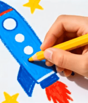 儿童手绘火箭简笔画464#横屏 