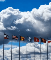 多国飘扬 蓝天白云背景459#横屏 