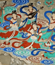 敦煌飞天反弹琵琶壁画455#横屏 