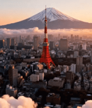 东京塔与富士山日落406#横屏 