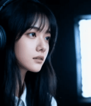 戴耳机的女生侧脸373#横屏 