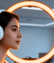 戴耳机的女性侧面像374#横屏 