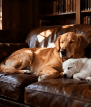 大小金毛犬依偎沙发365#横屏 