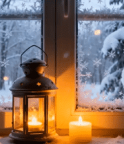 窗外雪景与温暖灯笼346#横屏 