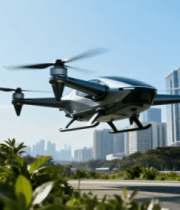 城市上空飞行的无人机261#横屏 