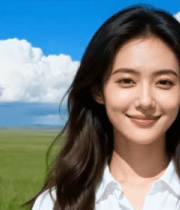 草原上的白衣女孩微笑133#横屏 