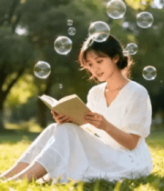 草坪读书的白衣女孩116#横屏 